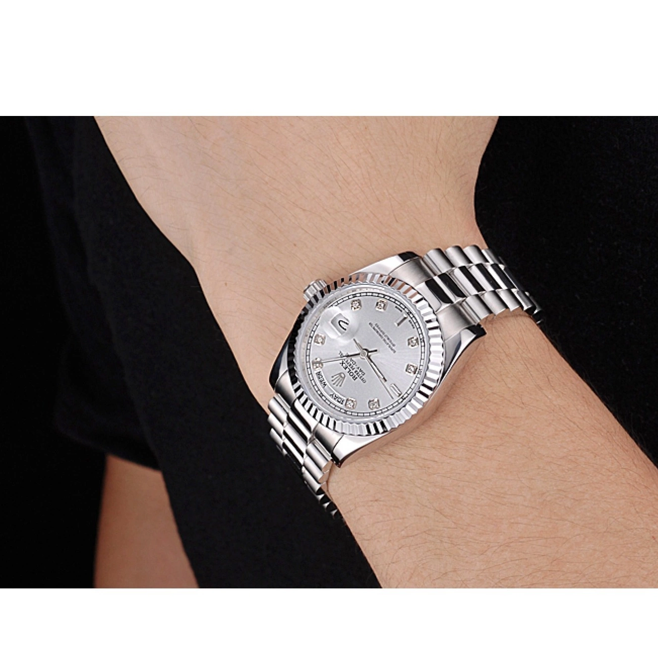 MiroTime 0716 Rolex Day-Date Polished Stainless Steel Silver Dial